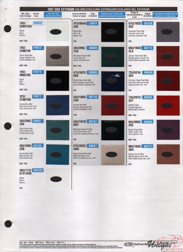 1997 GM GEO Paint Charts DuPont 9